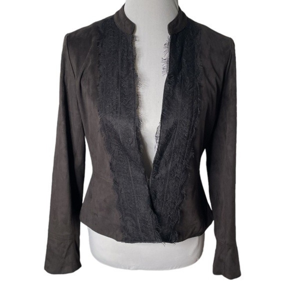 Nanette Lepore Faux Suede Lace Jacket Black Size 6 - Picture 8 of 8
